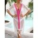 Color-Block Hollow Tasseled Batwing Sleeves Loose Deep V-Neck Cover-Ups Swimwear Color-Block Hollow Tasseled Batwing Sleeves Loose Deep V-Neck Cover-Ups Swimwear