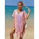 Color-Block Hollow Tasseled Batwing Sleeves Loose Deep V-Neck Cover-Ups Swimwear Color-Block Hollow Tasseled Batwing Sleeves Loose Deep V-Neck Cover-Ups Swimwear