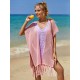 Color-Block Hollow Tasseled Batwing Sleeves Loose Deep V-Neck Cover-Ups Swimwear Color-Block Hollow Tasseled Batwing Sleeves Loose Deep V-Neck Cover-Ups Swimwear