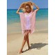 Color-Block Hollow Tasseled Batwing Sleeves Loose Deep V-Neck Cover-Ups Swimwear Color-Block Hollow Tasseled Batwing Sleeves Loose Deep V-Neck Cover-Ups Swimwear