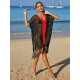 Color-Block Hollow Tasseled Batwing Sleeves Loose Deep V-Neck Cover-Ups Swimwear Color-Block Hollow Tasseled Batwing Sleeves Loose Deep V-Neck Cover-Ups Swimwear