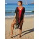 Color-Block Hollow Tasseled Batwing Sleeves Loose Deep V-Neck Cover-Ups Swimwear Color-Block Hollow Tasseled Batwing Sleeves Loose Deep V-Neck Cover-Ups Swimwear
