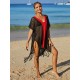 Color-Block Hollow Tasseled Batwing Sleeves Loose Deep V-Neck Cover-Ups Swimwear Color-Block Hollow Tasseled Batwing Sleeves Loose Deep V-Neck Cover-Ups Swimwear