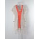 Color-Block Hollow Tasseled Batwing Sleeves Loose Deep V-Neck Cover-Ups Swimwear Color-Block Hollow Tasseled Batwing Sleeves Loose Deep V-Neck Cover-Ups Swimwear
