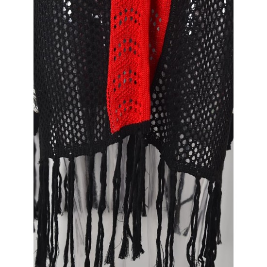 Color-Block Hollow Tasseled Batwing Sleeves Loose Deep V-Neck Cover-Ups Swimwear Color-Block Hollow Tasseled Batwing Sleeves Loose Deep V-Neck Cover-Ups Swimwear