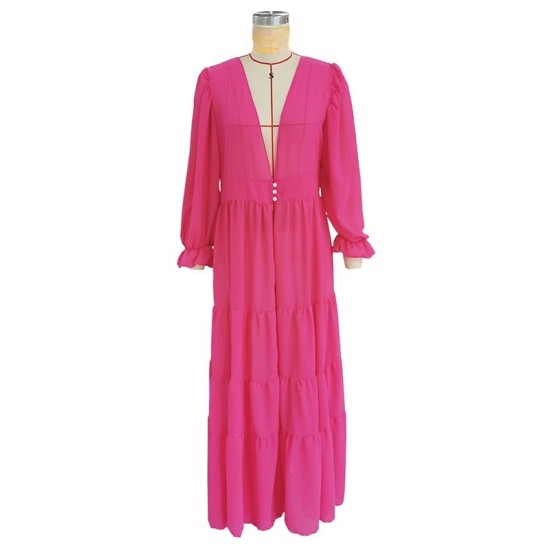 Bandage See-Through Solid Color Flared Sleeves High-Low Deep V-Neck Cover-Ups Swimwear Bandage See-Through Solid Color Flared Sleeves High-Low Deep V-Neck Cover-Ups Swimwear