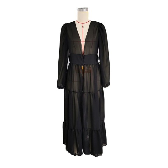 Bandage See-Through Solid Color Flared Sleeves High-Low Deep V-Neck Cover-Ups Swimwear Bandage See-Through Solid Color Flared Sleeves High-Low Deep V-Neck Cover-Ups Swimwear