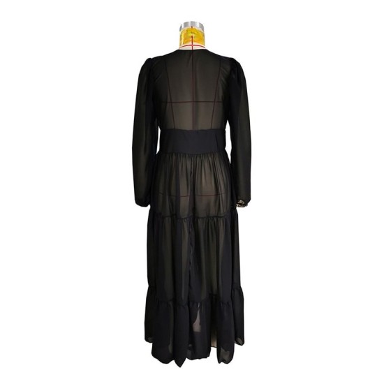 Bandage See-Through Solid Color Flared Sleeves High-Low Deep V-Neck Cover-Ups Swimwear Bandage See-Through Solid Color Flared Sleeves High-Low Deep V-Neck Cover-Ups Swimwear