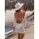 Backless Hollow Solid Color Long Sleeves Loose Cover-Ups Swimwear Backless Hollow Solid Color Long Sleeves Loose Cover-Ups Swimwear