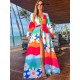 Long Sleeves Bandage Floral Printed Multi-Colored Cover-Ups Swimwear Long Sleeves Bandage Floral Printed Multi-Colored Cover-Ups Swimwear
