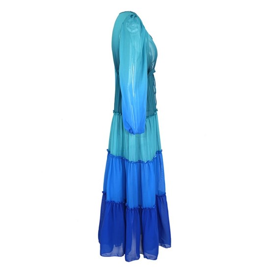 Bandage Color-Block Long Sleeves Loose Deep V-Neck Cover-Ups Swimwear Bandage Color-Block Long Sleeves Loose Deep V-Neck Cover-Ups Swimwear