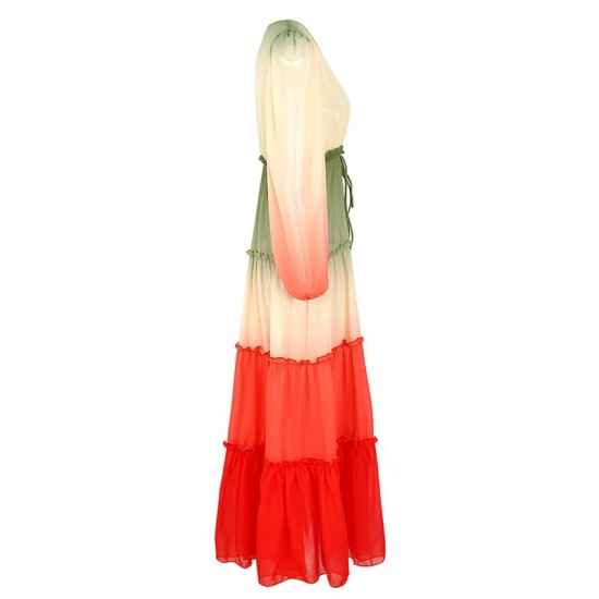 Bandage Color-Block Long Sleeves Loose Deep V-Neck Cover-Ups Swimwear Bandage Color-Block Long Sleeves Loose Deep V-Neck Cover-Ups Swimwear