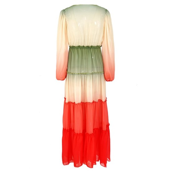 Bandage Color-Block Long Sleeves Loose Deep V-Neck Cover-Ups Swimwear Bandage Color-Block Long Sleeves Loose Deep V-Neck Cover-Ups Swimwear