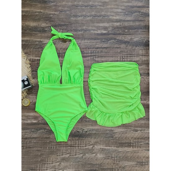 Backless Bandage Hollow Halter-Neck One-Piece Swimwear&Cover-Ups Skirts Backless Bandage Hollow Halter-Neck One-Piece Swimwear&Cover-Ups Skirts