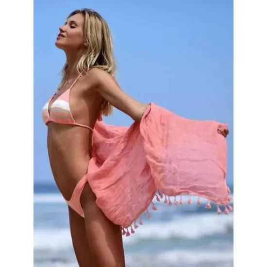Tasseled Solid Sun Protection Cover-Up Swimwear Tasseled Solid Sun Protection Cover-Up Swimwear