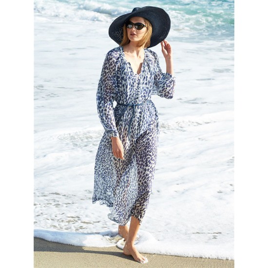 Drawstring Chiffon Dot Bikini Cover-Up Drawstring Chiffon Dot Bikini Cover-Up