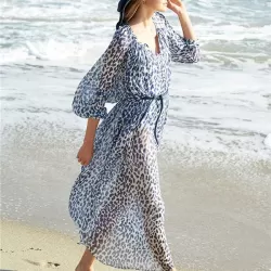 Drawstring Chiffon Dot Bikini Cover-Up