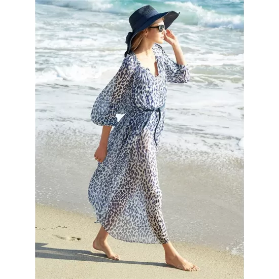 Drawstring Chiffon Dot Bikini Cover-Up Drawstring Chiffon Dot Bikini Cover-Up