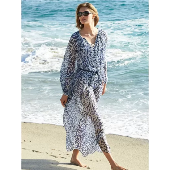 Drawstring Chiffon Dot Bikini Cover-Up Drawstring Chiffon Dot Bikini Cover-Up