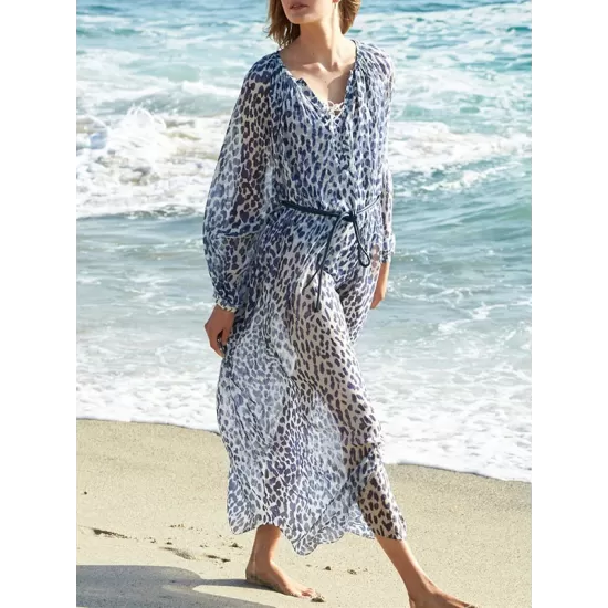 Drawstring Chiffon Dot Bikini Cover-Up Drawstring Chiffon Dot Bikini Cover-Up
