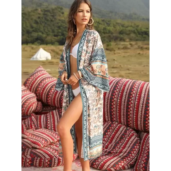 Sun-Protected Printed Beach Long Cover-Ups Sun-Protected Printed Beach Long Cover-Ups