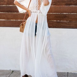 Lacy Split-Joint Half Sleeve Beach Tunicshang Cover-Ups