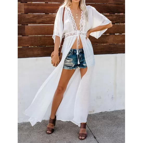 Lacy Split-Joint Half Sleeve Beach Tunicshang Cover-Ups Lacy Split-Joint Half Sleeve Beach Tunicshang Cover-Ups