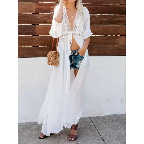 Lacy Split-Joint Half Sleeve Beach Tunicshang Cover-Ups Lacy Split-Joint Half Sleeve Beach Tunicshang Cover-Ups