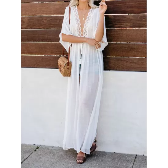 Lacy Split-Joint Half Sleeve Beach Tunicshang Cover-Ups Lacy Split-Joint Half Sleeve Beach Tunicshang Cover-Ups