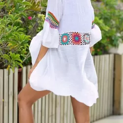 Crochetgo Split-Joint Tasseled Flared Sleeves Cover-Ups