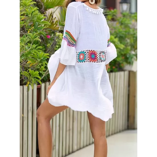 Crochetgo Split-Joint Tasseled Flared Sleeves Cover-Ups Crochetgo Split-Joint Tasseled Flared Sleeves Cover-Ups