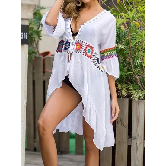 Crochetgo Split-Joint Tasseled Flared Sleeves Cover-Ups Crochetgo Split-Joint Tasseled Flared Sleeves Cover-Ups