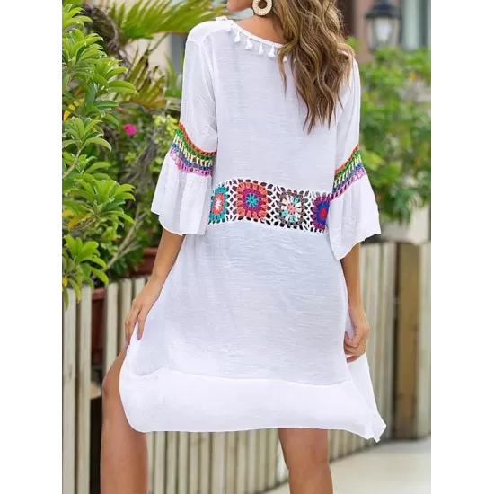 Crochetgo Split-Joint Tasseled Flared Sleeves Cover-Ups Crochetgo Split-Joint Tasseled Flared Sleeves Cover-Ups