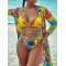 Sexy Floral-Print Split Bikini Swimsuit+Long Sleeve Cover-Ups Three-Piece Set