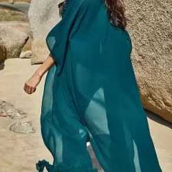Chiffon Tunicshang Solid Color Bat Sleeves Cover-Ups Tops