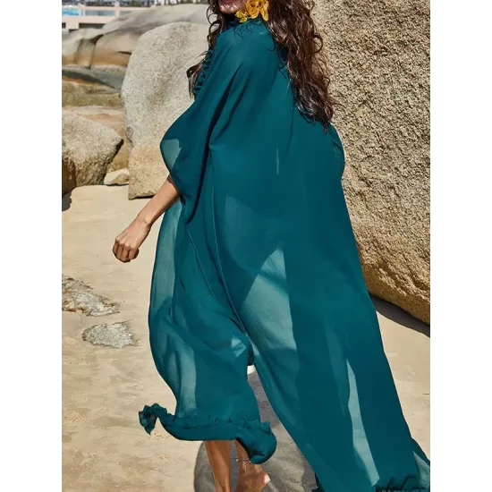 Chiffon Tunicshang Solid Color Bat Sleeves Cover-Ups Tops Chiffon Tunicshang Solid Color Bat Sleeves Cover-Ups Tops