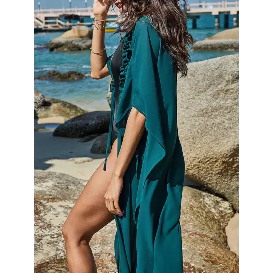 Chiffon Tunicshang Solid Color Bat Sleeves Cover-Ups Tops Chiffon Tunicshang Solid Color Bat Sleeves Cover-Ups Tops