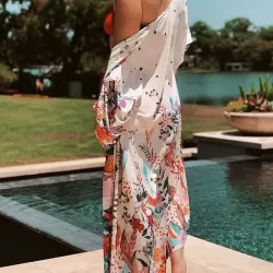 Floral-Print Long Sleeved Tunicshang Cover-Ups Tops