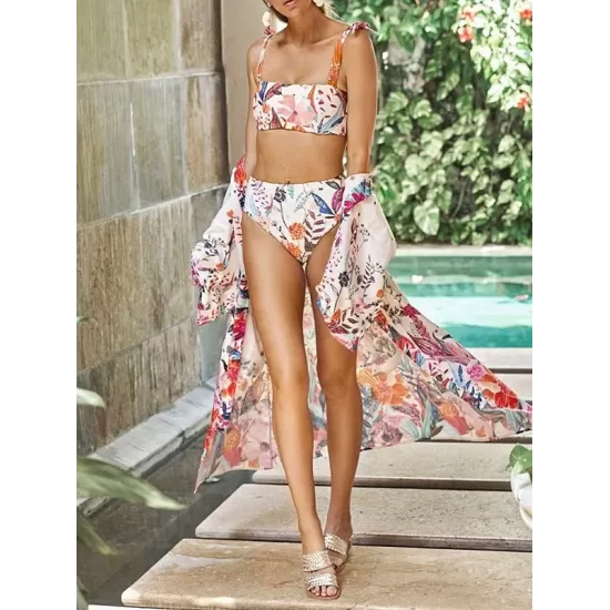 Floral-Print Long Sleeved Tunicshang Cover-Ups Tops Floral-Print Long Sleeved Tunicshang Cover-Ups Tops