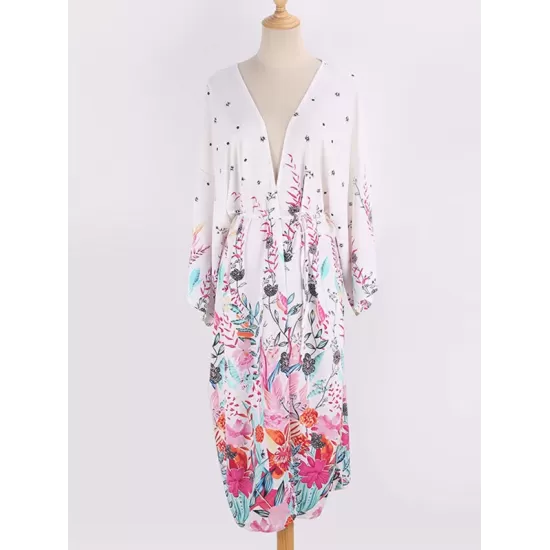 Floral-Print Long Sleeved Tunicshang Cover-Ups Tops Floral-Print Long Sleeved Tunicshang Cover-Ups Tops