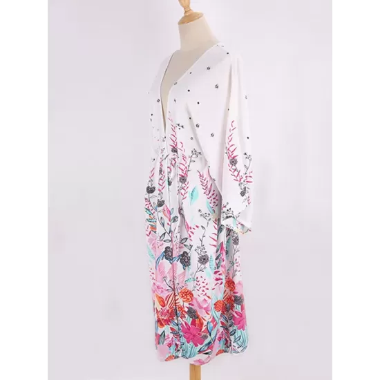 Floral-Print Long Sleeved Tunicshang Cover-Ups Tops Floral-Print Long Sleeved Tunicshang Cover-Ups Tops