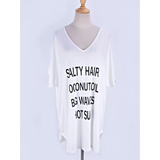 Letter Printing Bat Sleeve Loose Cover-Ups Tops Letter Printing Bat Sleeve Loose Cover-Ups Tops