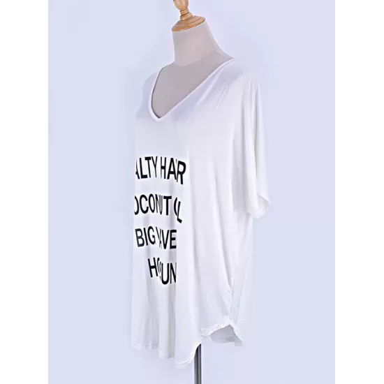 Letter Printing Bat Sleeve Loose Cover-Ups Tops Letter Printing Bat Sleeve Loose Cover-Ups Tops