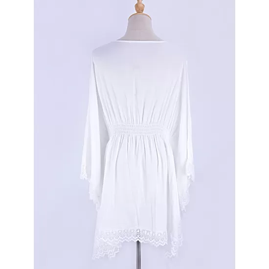 Solid Color Lace Split-Joint Bat Sleeve Bohemia Mini Dress Solid Color Lace Split-Joint Bat Sleeve Bohemia Mini Dress