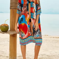 Floral-Print Half-Sleeve Cardigan Cover-Up Swimwear
