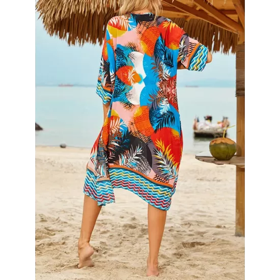 Floral-Print Half-Sleeve Cardigan Cover-Up Swimwear Floral-Print Half-Sleeve Cardigan Cover-Up Swimwear