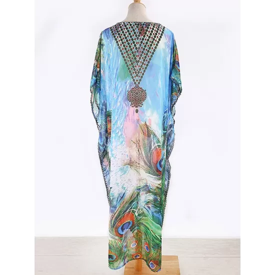 Floral Print Loose V-Neck Beach Dress Cover-Up Swimwear Floral Print Loose V-Neck Beach Dress Cover-Up Swimwear