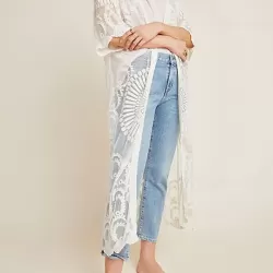Half-Sleeve Embroidered See-Through Cardigan Cover-Up Swimwear