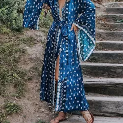 Floral Long Sleeve Cardigan Midi Dresss Cover-Up Swimwear