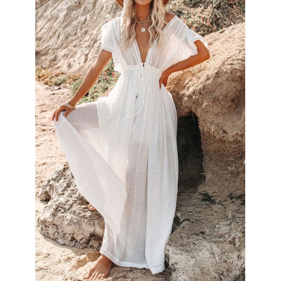 Short Sleeveless V-Back Drawstring Cover-Up Swimwear Short Sleeveless V-Back Drawstring Cover-Up Swimwear